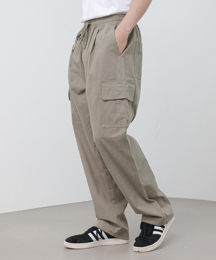 MODERMENT [Cotton Ver] Semi-Wide String Cargo Pants [Khaki]