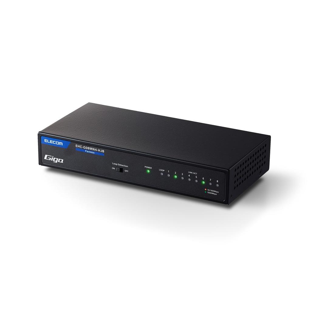 Elecom Gigabit 8-Port Switching Hub with Metal Housing, Magnet, Built-in Power Supply, Black, EHC-G08MN4A-HJB