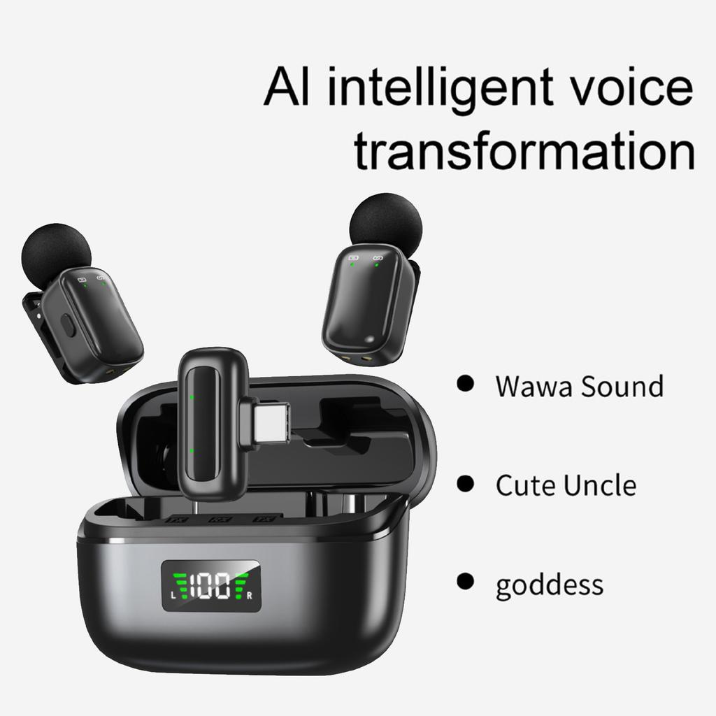 Wireless Lavalier Microphone AI Noise Reduction AI Voice Changer Mic for Video Recording