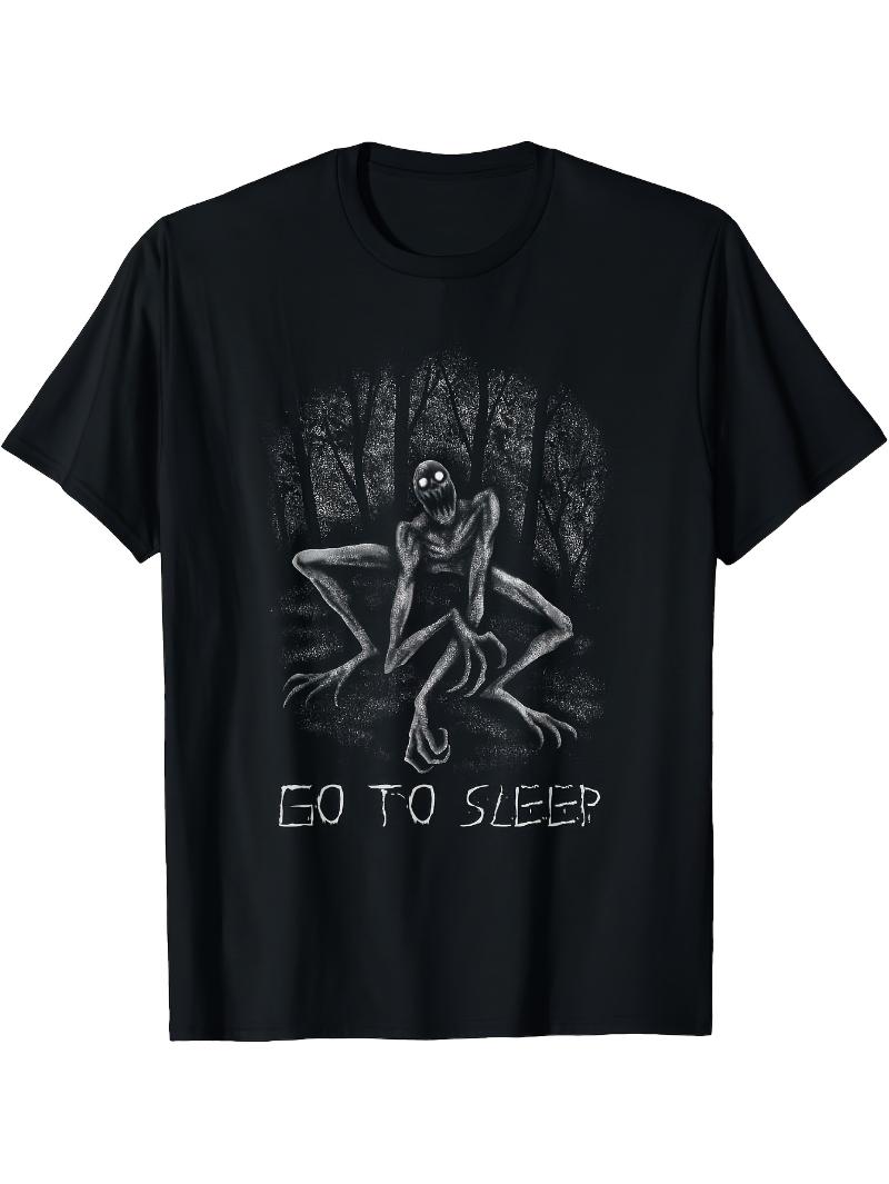 Slevel Thrilling Rak Monster Tales Horror Tshirt Black Bottom with White Rak Monster Print and Iconic Go to Sleep Text S