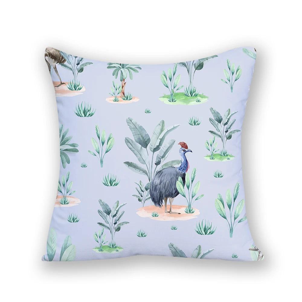 Tropical Plant Red-crowned Crane Home Decoration Bohemian Style Cartoon Cushion Cover Office Square Decorative Pillow Cover