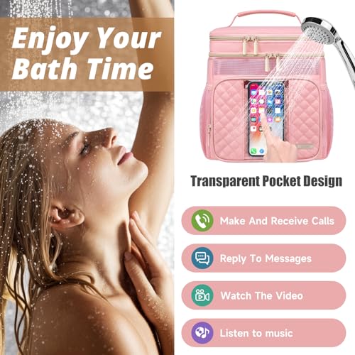 Portable Toiletry Bag for Women Pink Travel Shower Caddy with Cosmetic Pouch Lightweight Makeup Organizer for College Dorm Gym Camping Trip