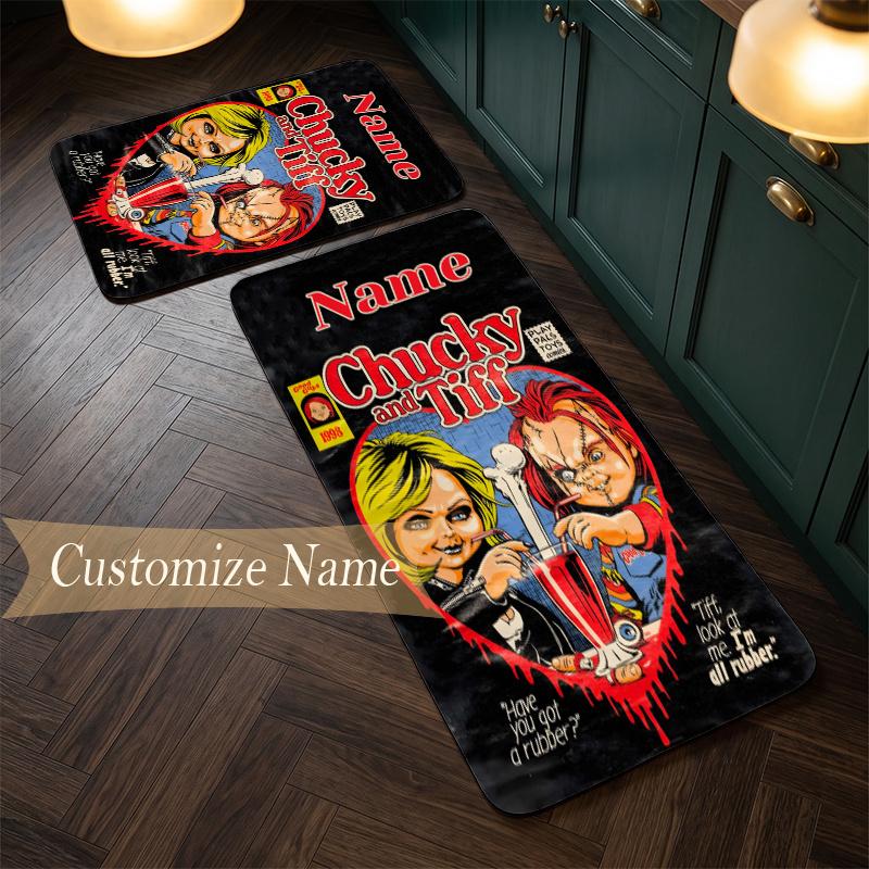chucky (1) Customize Name Flannel Kitchen Mat Soft Non-Slip Kitchen Floor Runner Rug for Home Kitchen Decor