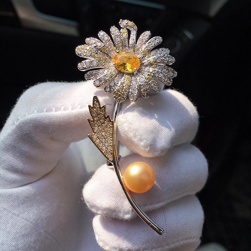 Bo Xin Yun Elegant Copper Zircon & Crystal Pearl Daisy Brooch - Fashionable Women's Accessory & Gift