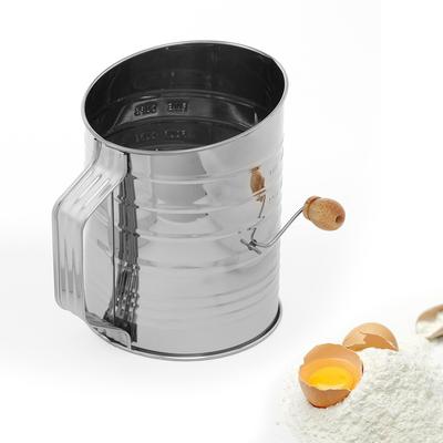 Home Baking Hand Crank Flour Sifter (5 Cup) Stainless Steel Sieve