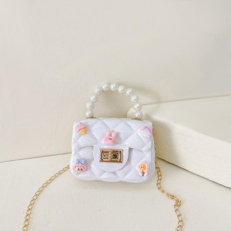 Baby Girl's Bag Bead Handle Shoulder Bag Children's Crossbody Bag Kids Bag With Self-Adhesive Patch