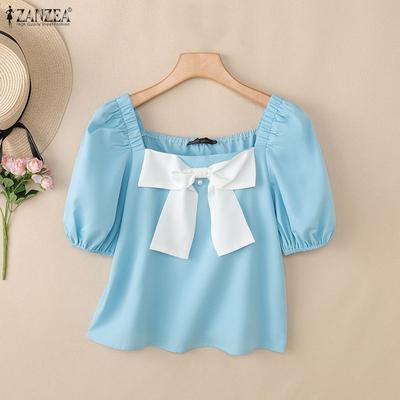 Dames Casual Vierkante Kraag Zomer Blouse met Korte Mouwen