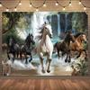 2D Galloping Horses Waterfall Tapestry Nature Landscape Backdrop Cloth for Bedroom