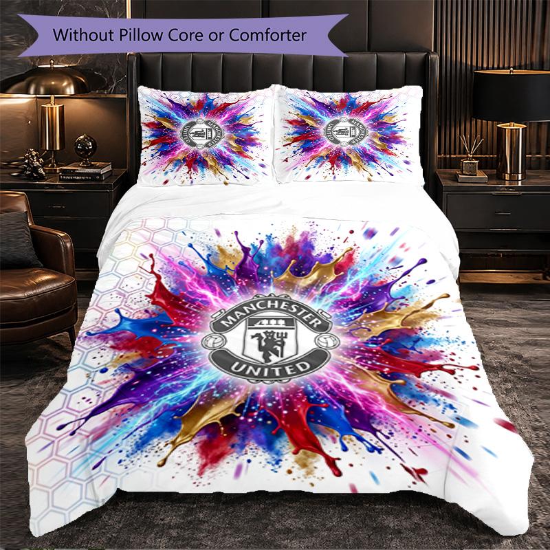 Juego de Cama de 3 Piezas con Patrón del Manchester United Suave Microfibra Funda Nórdica con Fundas de Almohada para Dormitorio