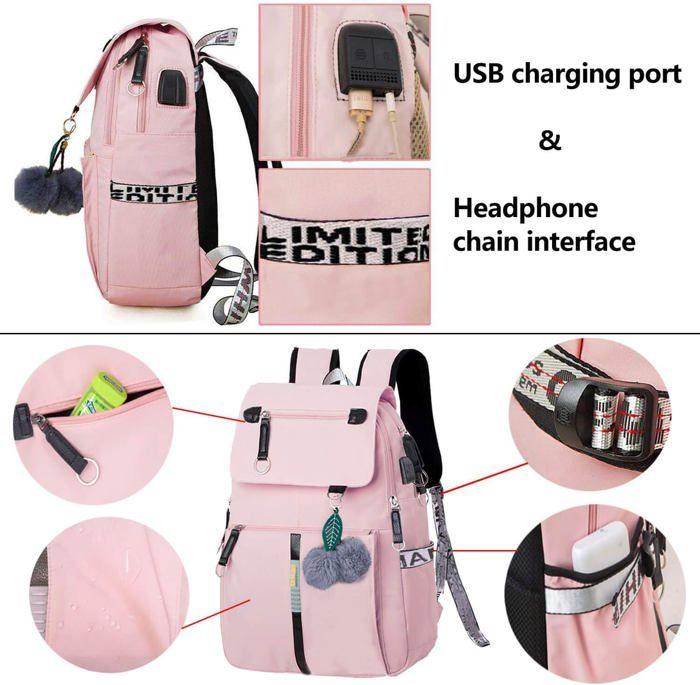 Sac à Dos - Femme - Mignon - Nylon Imperméable - Port USB - Confortable