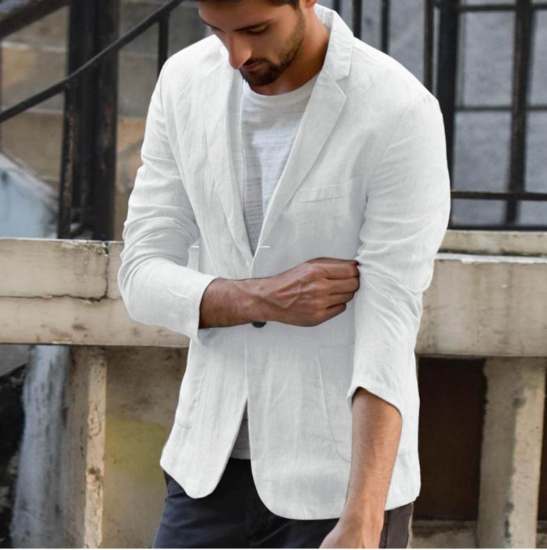 Men's Linen Cotton Casual Blazer Long Sleeve Loose Fit Spring Fall Jacket