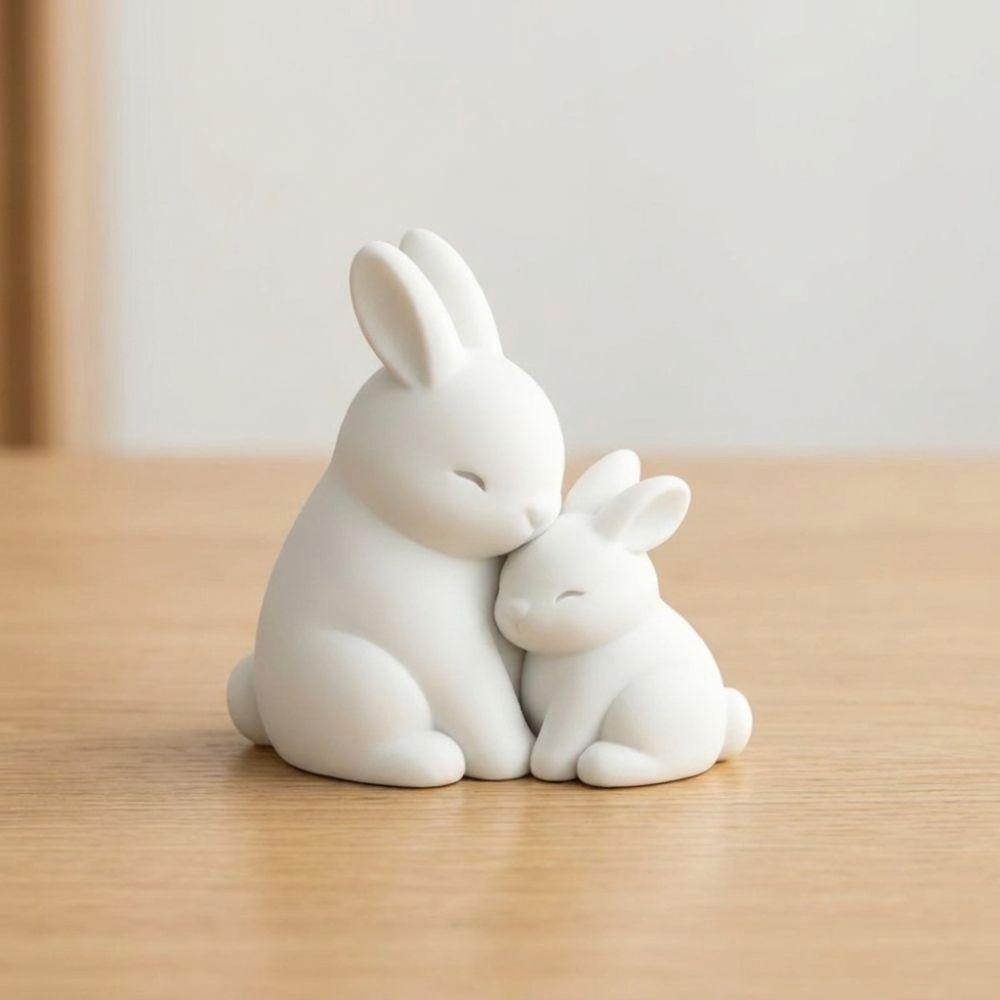 Artistic Mother and Child Bunny Figurine Fade-Resistant Warm Rabbit Desktop Decor Living Room