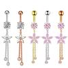 Fashion Stainless Steel Flower Zircon Tassels Belly Button Rings For Women Simple Navel Ring Sexy Body Piercing Jewelry Gifts