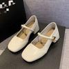 Soft leather temperament thick heel single shoes women's 2025 new autumn French Mary Jane shoes beautiful red women's small leather shoes