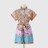 Summer Ethnic Print Short Sleeve Shorts Romper Women's Casual Outfit European American Style Crossborder Women Apparel