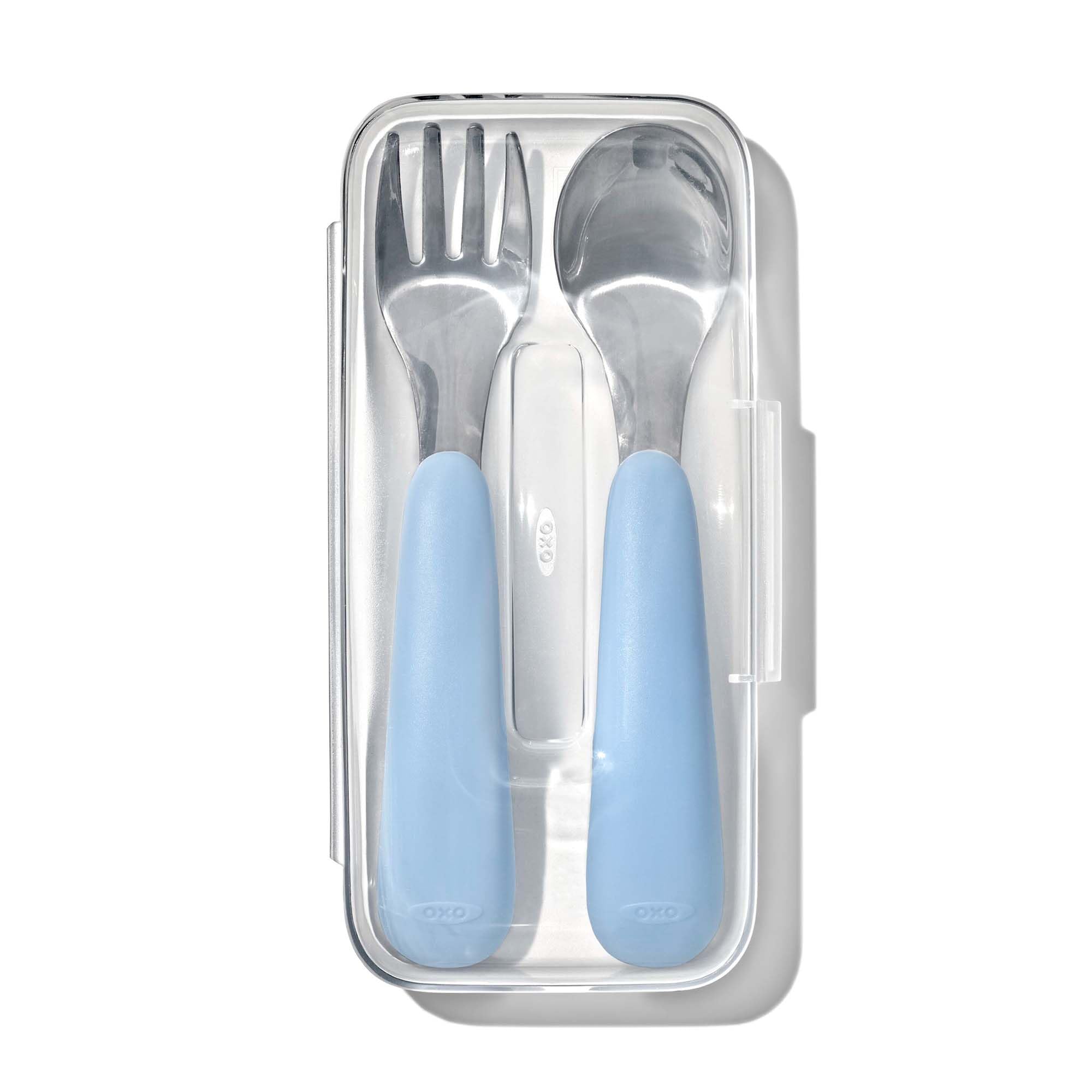 OXO Tot Spoon Fork Set with Dusk Dishwasher Easy 61165100 & Case, Design, Safe, Grip,
