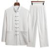 Set di Abbigliamento Tradizionale Cinese da Uomo Primavera e Autunno Uomo Autunno Lino Fibbia Camicia Kung Fu Top Retrò Orientale Pantaloni Uniformi Traspiranti Tai Chi