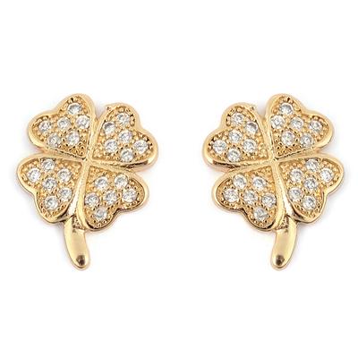 [P2344] - Vergoldete '4-blättriges Kleeblatt' Ohrringe - 12x9 mm
