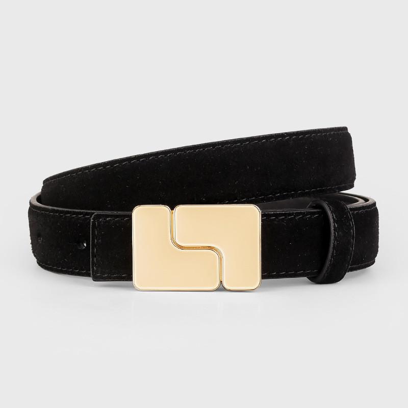 Fashionable Womens Genuine Leather Belt With Snap Buckle For Daily Casual Use Black