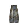 Jeans Larghi Jacquard Retro Americano da Donna, Stagione Primaverile, Design Taglie Forti, Vita Alta, Vestibilità Larga, Snellente, Pantaloni Curvi