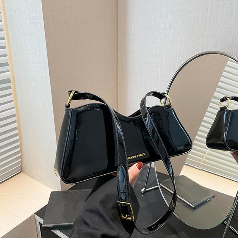 Women Shoulder Bags Fashion Patent Leather Burgundy Underarm Bag French Designer Lady Commuting Crossbody Handbags