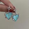 2024 New Blue Crystal Heart Star Stud Earrings for Women Girl New Gothic Y2K Punk Design Earrings Removable Simple Earrings