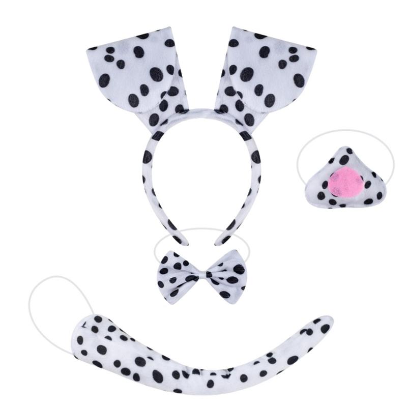 Halloween Dog Costume Accessories include Dog Ear Headband Dog Tail Nose Bowtie Skirt Gloves for Women Girl Cosplay