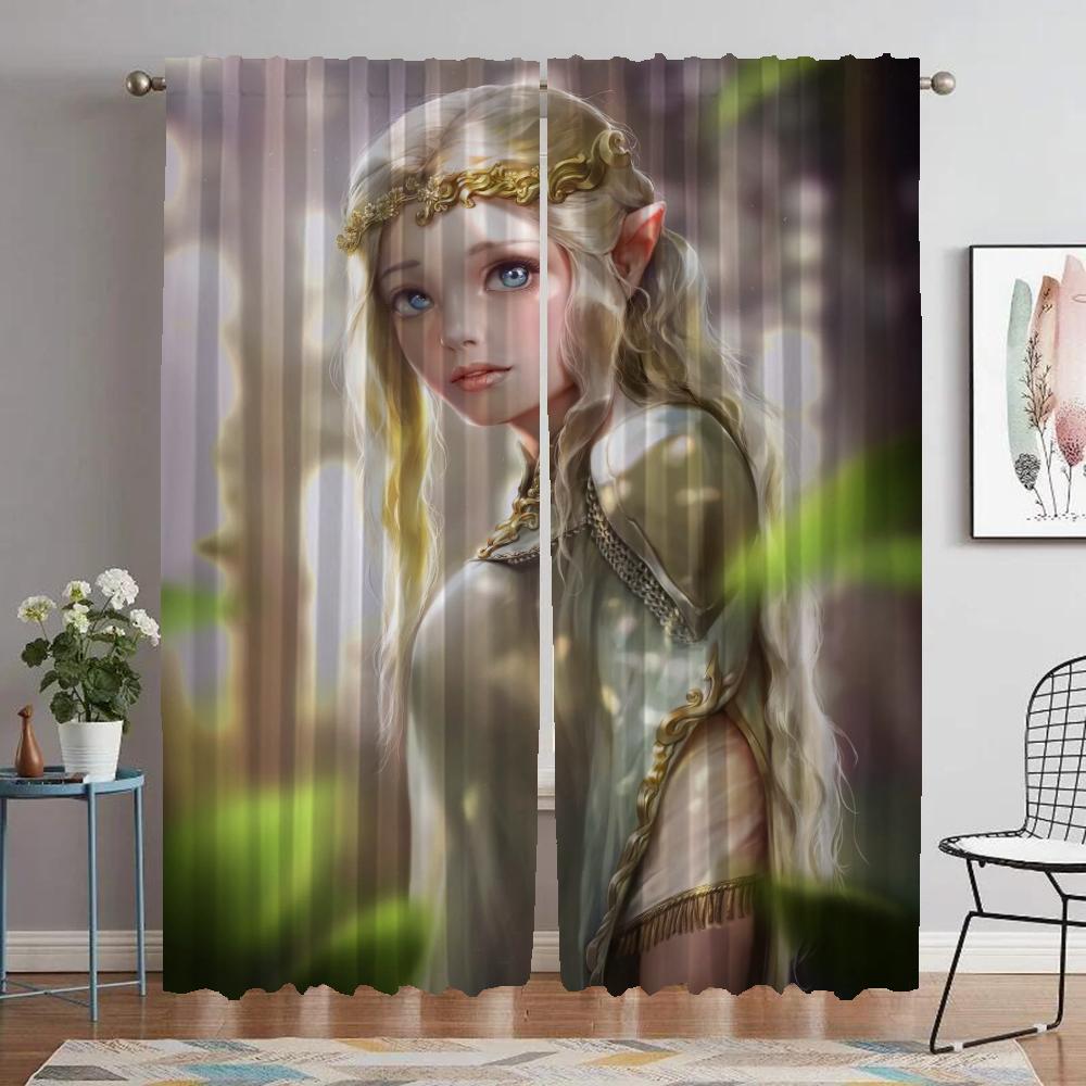 Curtains for Living Room Curtain for Room 2 Panel Female Elf Home Interior Curtains Shades Halloween Decoration Partition Camera