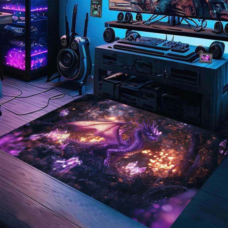 Enchanted Forest Large Area Rug - Non-Slip, Soft Crystal Velvet, Stylish Print with Glowing Orbs & Vibrant Foliage, Perfect for