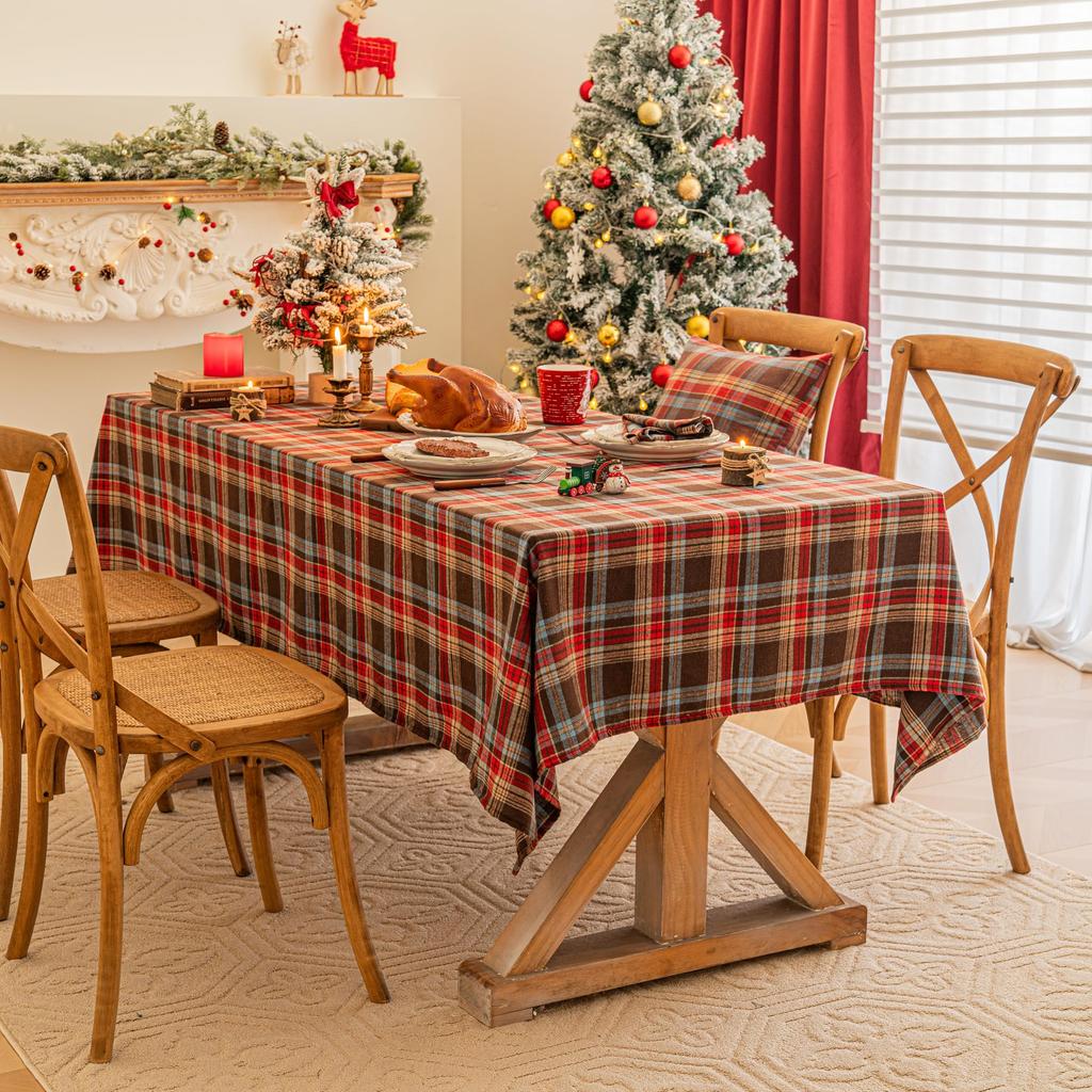 Green Plaid Christmas Tablecloth, Tartan Table Cloth Decorations, Winter Holiday Tablecloths For Rectangle Tables Parties Dining