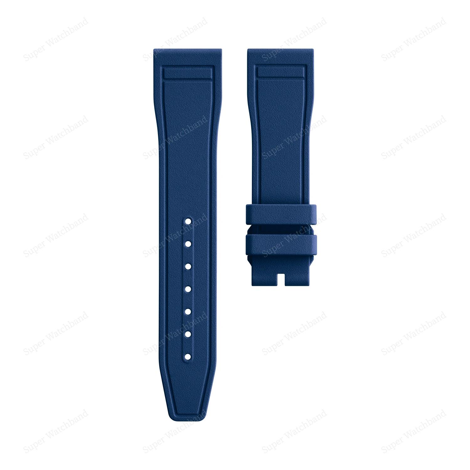 

Natural Colorful Rubber 20mm 21mm 22mm FKM Watchband For IWC Strap Pilot Wristband Soft Fluororubber Quick Release Accessories 22-18mm&Without Buckle темно-синього кольору