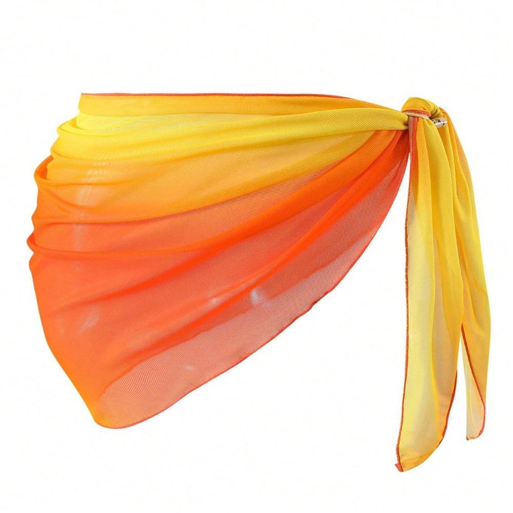 

Chiffon Material Beach Dress UPF Protection Short Length Swimsuit Coverups Gradient Color Sheer Fabric Beach Cover Up Skirt One Size оранжевый