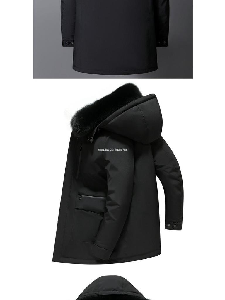 2025 Men's Mid-Length Winter Parka: Warm Down Jacket with Detachable Liner for Middle-Aged and Elderly Dads