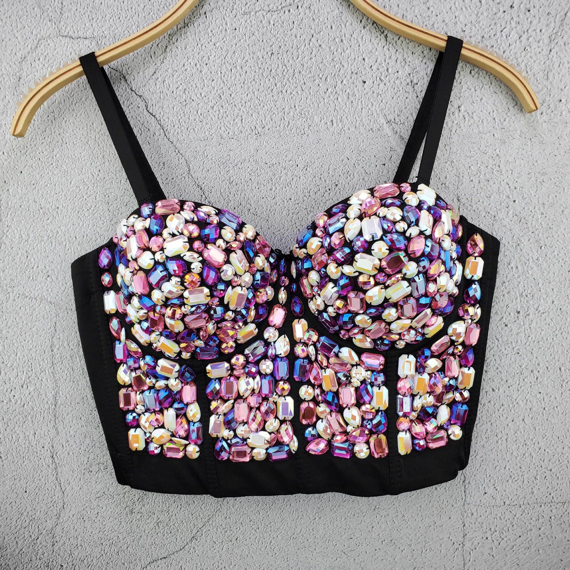 

Женский жилет-топ на тонких бретелях со стразами - Европейский стиль 34/75 чёрный