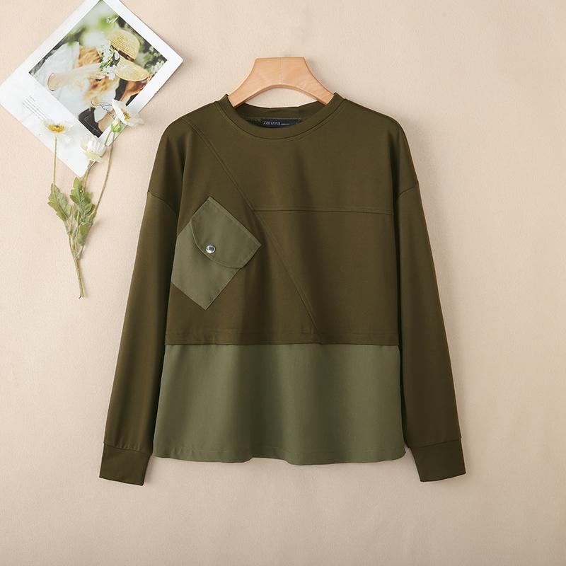 

ZANZEA Женская повседневная блузка-пуловер свободного кроя с круглым вырезом и длинными рукавами, пэчворк 4XL