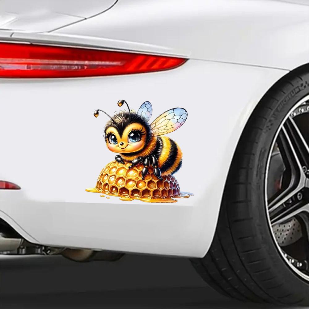 QT2459#15cm A Little Bee Lying On The Honeycomb Car Sticker, Suitable for Laptop, Car, Truck, Van, SUV, Motorcycle, Bumper, Window
