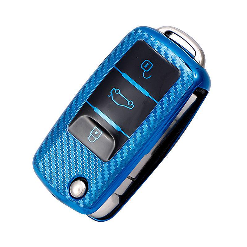 Carbon Fiber TPU Car Key Cover for Sagitar, Lamando, Santana, Bora & Skoda