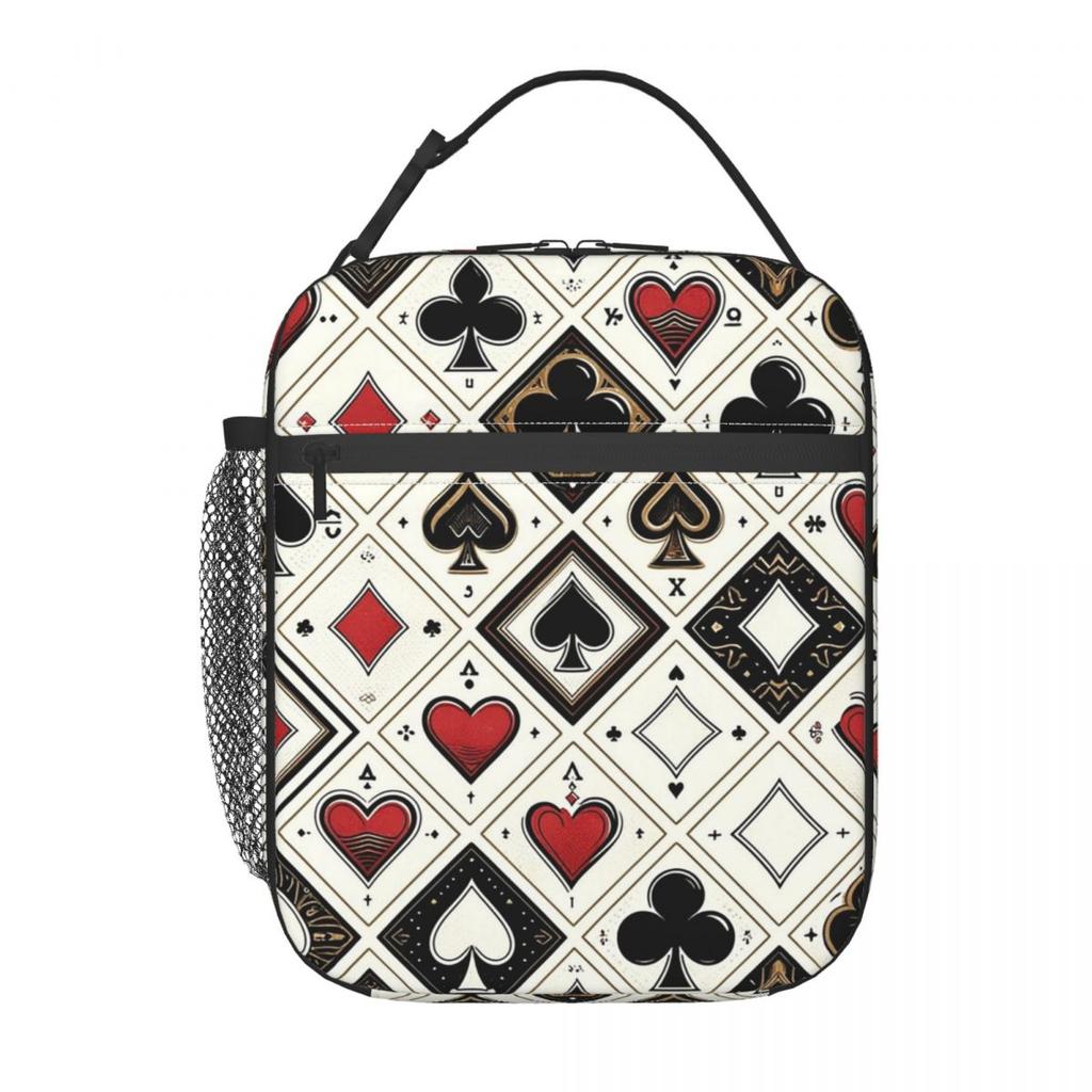 Casino Playing Card Symbols Diamond Heart Spade Clubs Insulated Lunch Bag for Women Children Food Boxes Thermal Lunch Box Tote