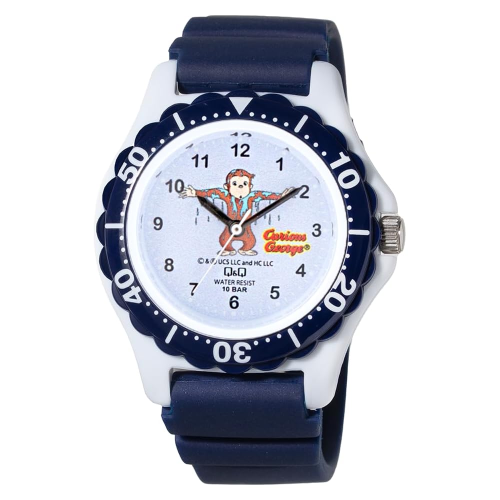 Citizen QQ Analog Waterproof Watch George the Monkey White Black with Rubber Strap