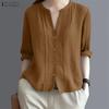 ZANZEA Women Casual V-Neck Solid Color 3/4 Sleeve Loose Blouse