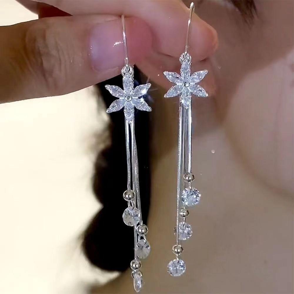 Zircon Long Tassel Earrings Rhinestone Diamond Earrings Elegant Dangle Ear Studs Jewelry