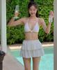 Women's Slimming Halterneck Two-Piece Swimsuit with Ruffle Skirt - Tummy Concealing, Vacation Style Swimwear
