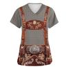 Womens V Neck Short Sleeve Work Shirt with Pockets Oktoberfest Print Top for Caregivers Nursing Uniforms Plaid Pattern Design