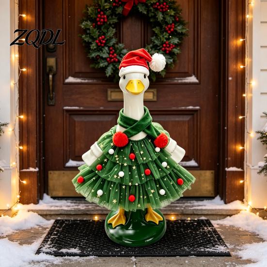 Holiday Porch Goose Clothes Christmas Outfit, Santa Dress with Plush Scarf And Decor for Garden Hat Apparel, Festive Winter Costume Outdoor Lawn Cute