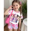 K-Pop-Cartoon-Grafik-T-Shirt- und Hosen-Set für Mädchen, Sommerkleidung für Mädchen, süßes Kurzarm-Set, Kinder-T-Shirt- und Shorts-Set