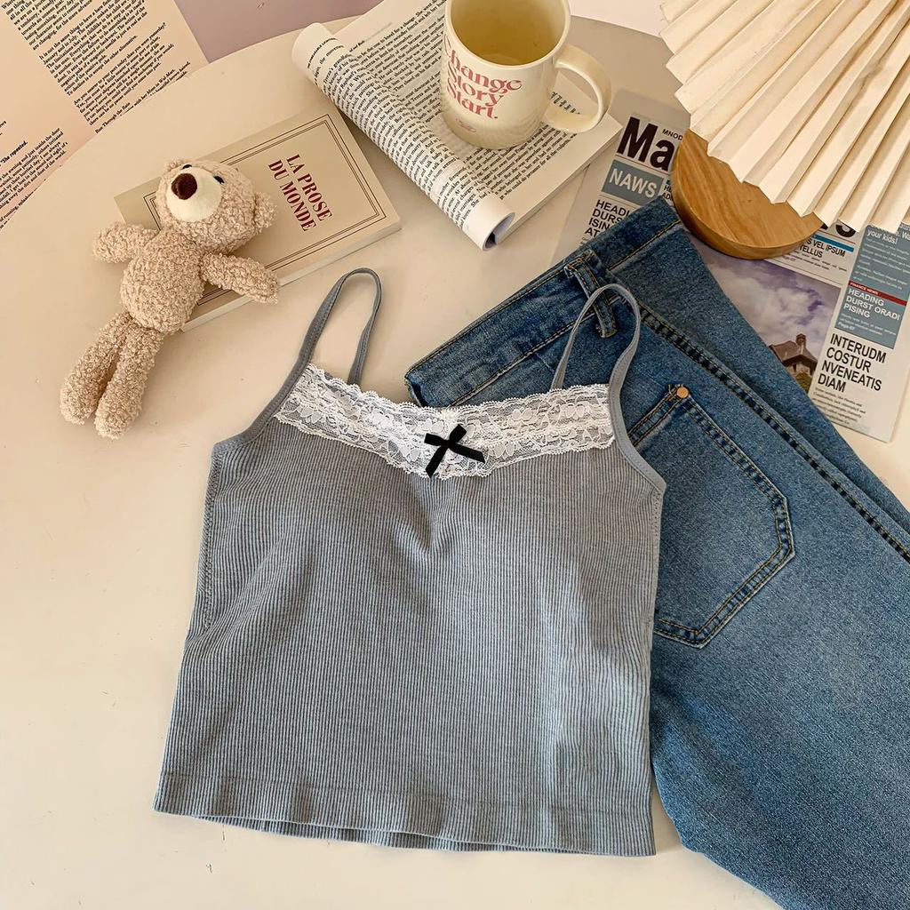 Autumn and Winter New Pure Desire for Sexy Bottom Lace Sleeveless Short Slimming Halter Vest Blouse