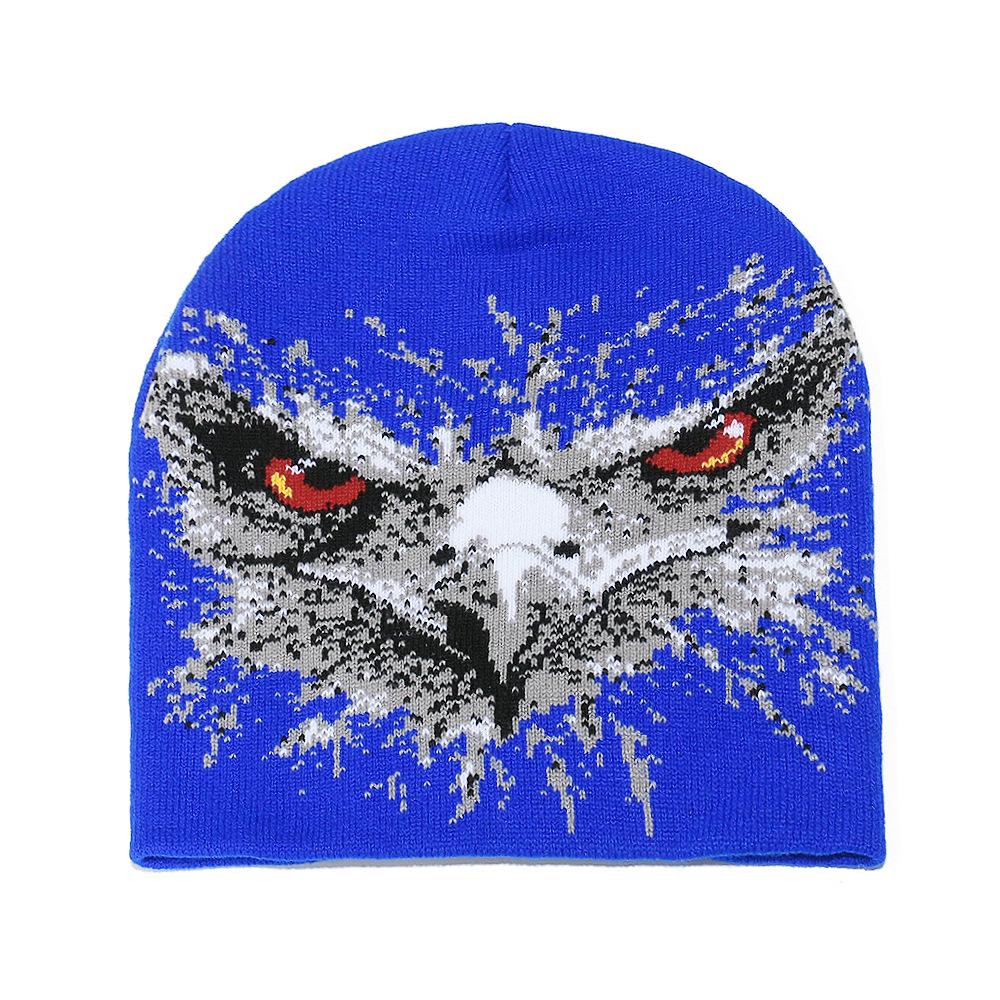 

2025 Осень и зима новая шапка-пуловер с защитой ушей женская животная орел вязаная шапка холодная шапка мужская M（56-58cm） королевский синий