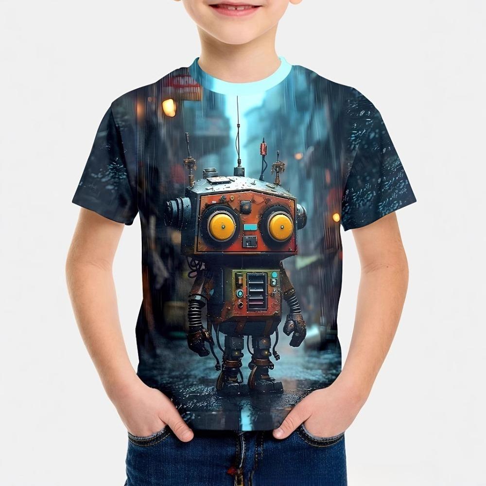 Children's Funny Series 3D Digital Printed Boys' Casual and Comfortable Round Neck Short Sleeved T-shirt