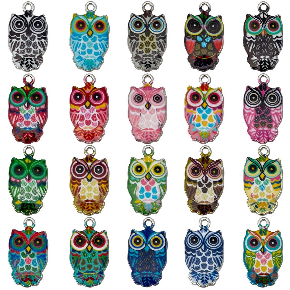 Colorful Owl Enamel Charms, 20pcs - Alloy Pendants for DIY Bracelets & Necklaces