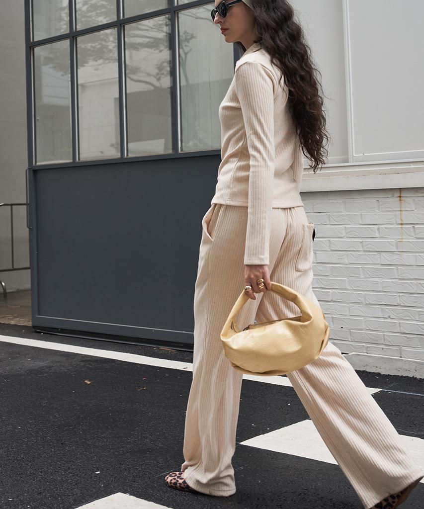 320SHOWROOM Ribbed Banding Wide-Leg Pants Beige